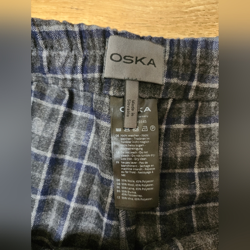 Oska 522 Wool Barrel Pants Sz 4 US 12-14 Elastic Waist Flat Front Flannel Plaid - Picture 4 of 10